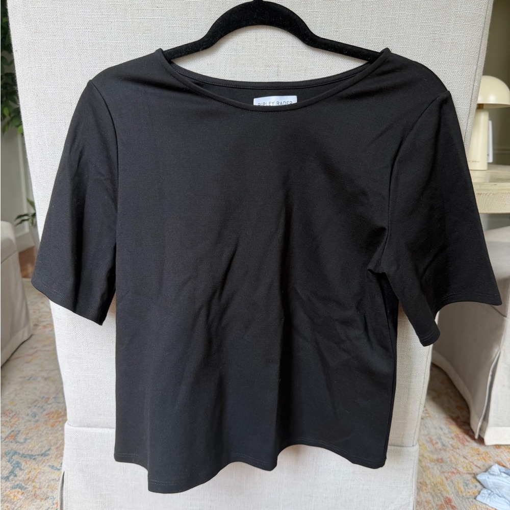 BLACK PONTE KNIT SHORT SLEEVE TOP EXTENDED - Picture 2 of 5